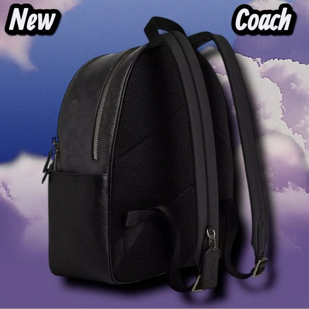 🔴New NWT Coach Court Backpack – Signature Canvas | Gunmetal/Charcoal/Black